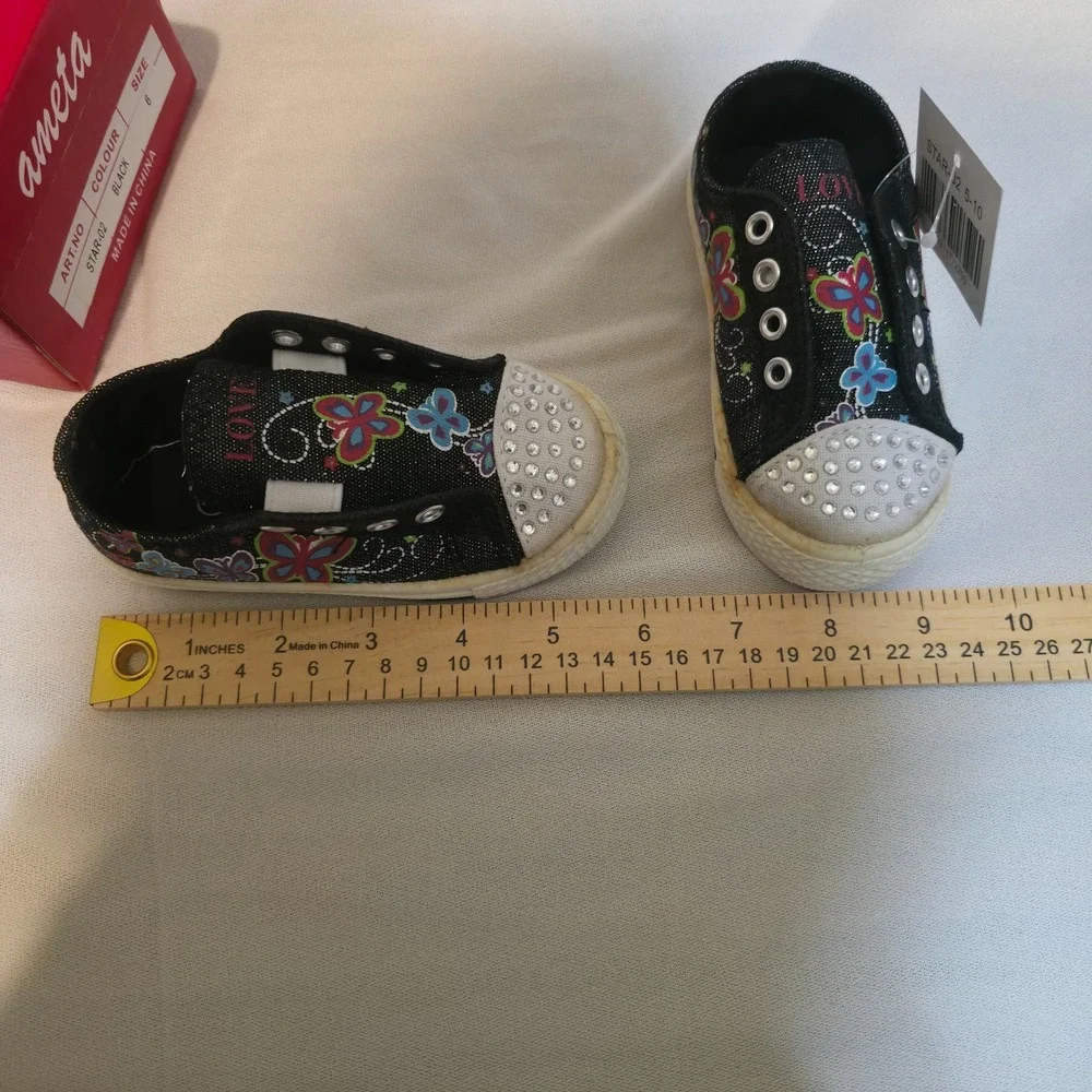 Ameta Girls Toddler Black Lace Up Butterfly Shoes Size 6 NWT‎